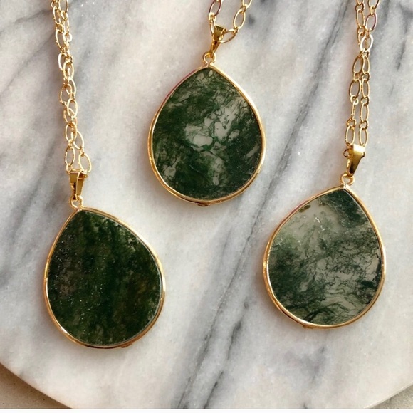 2 LEFT!π18k Gold Moss Agate Necklace - Picture 3 of 5